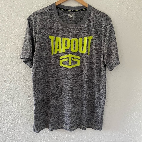 Tapout Size Large Men’s Graphic T Shirt Short Sleeve Charcoal Heather And Yellow - Picture 1 of 5